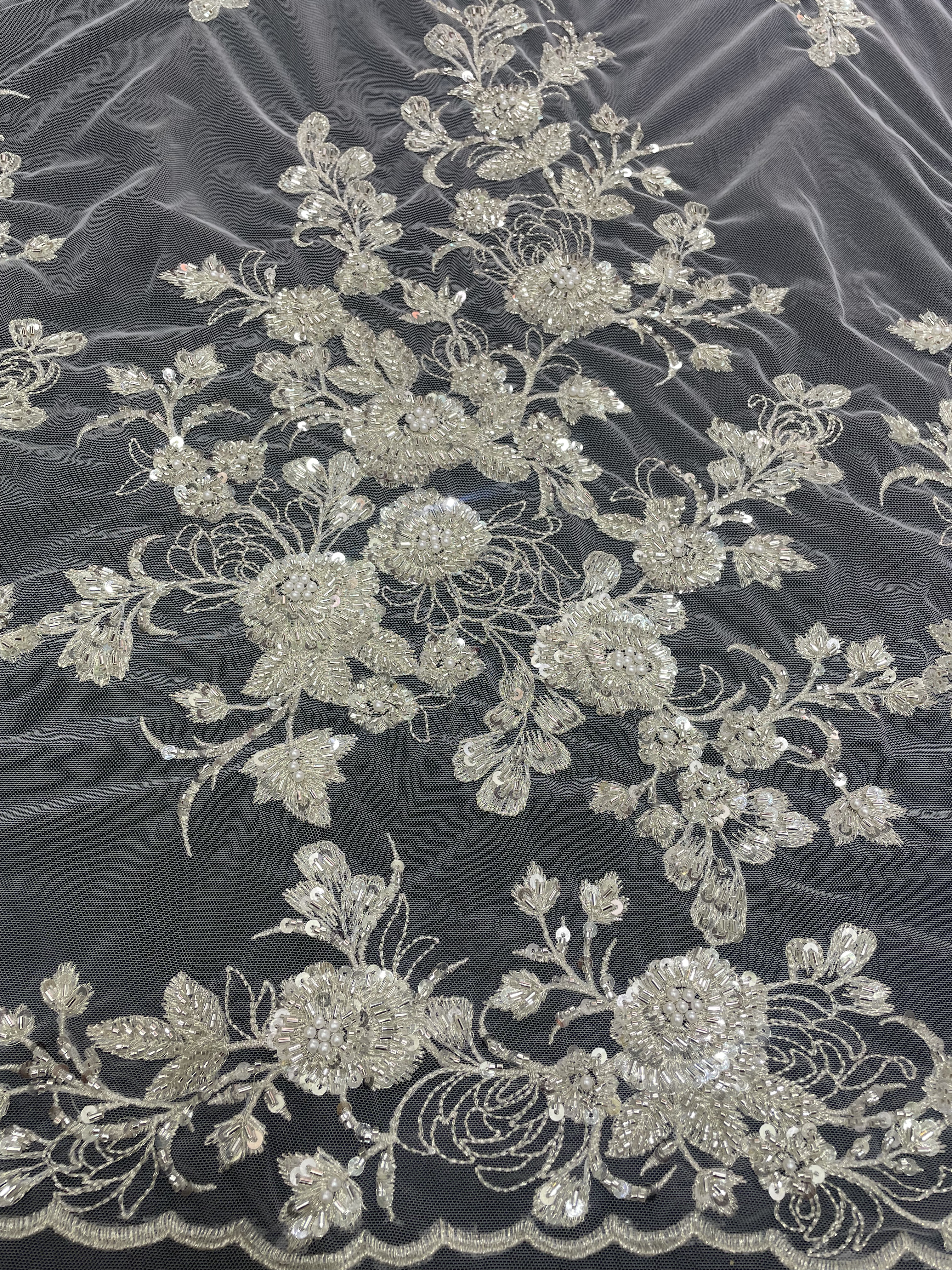 Embroidery sequined wedding dress women's fabric